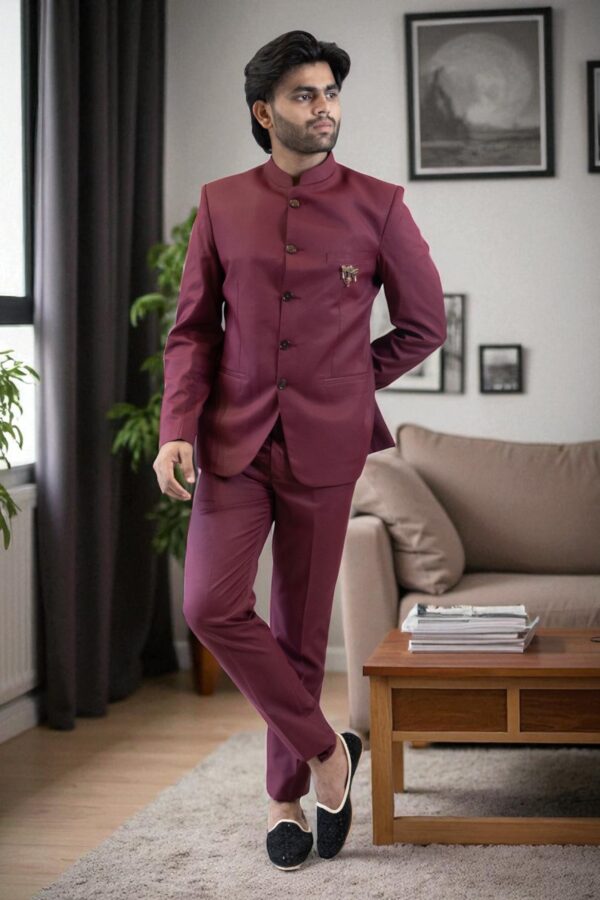 Mahroon Jodhpuri Suit - Image 3