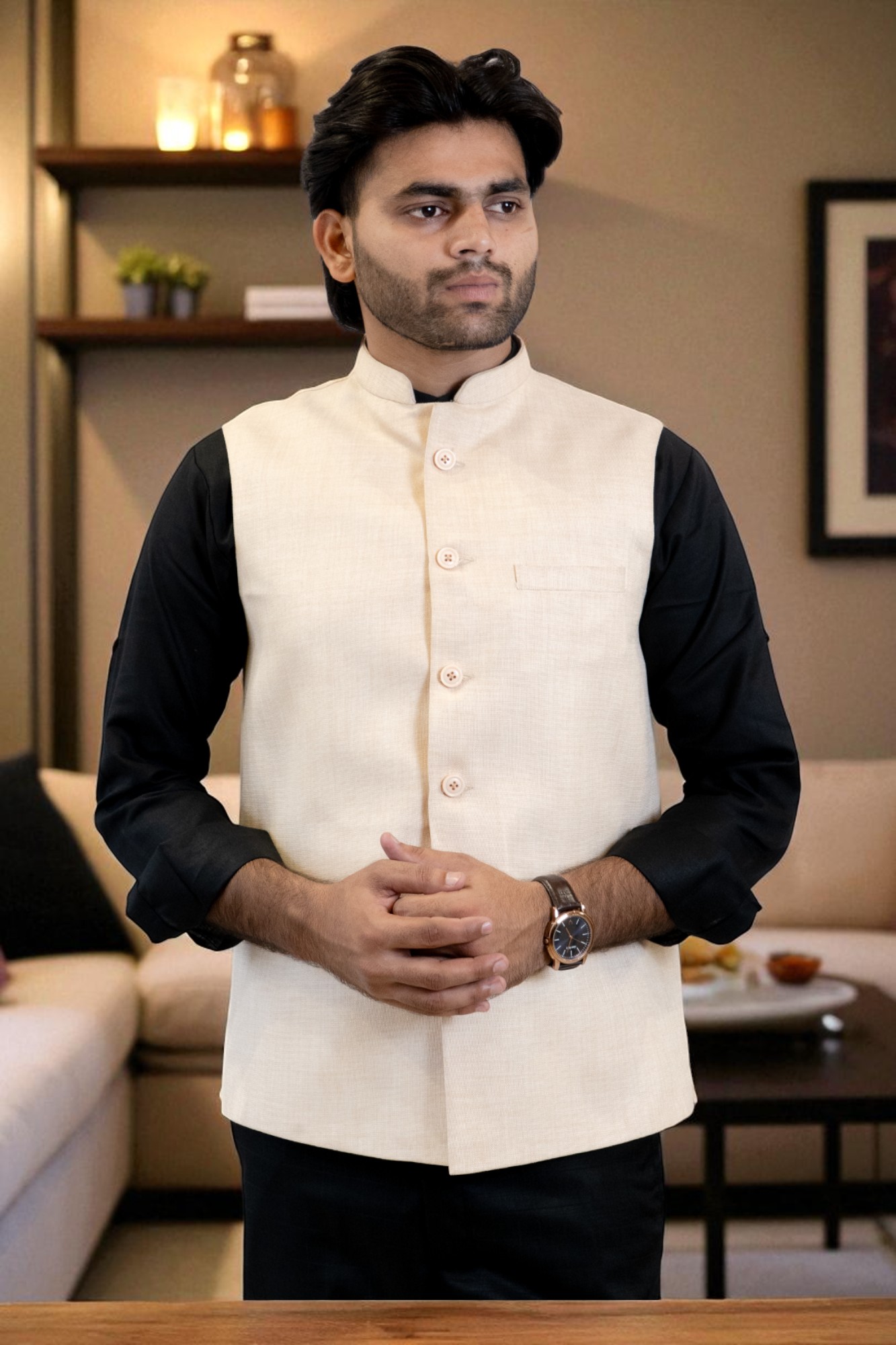 Festive Nehru Jacket for men with mandarin collar design