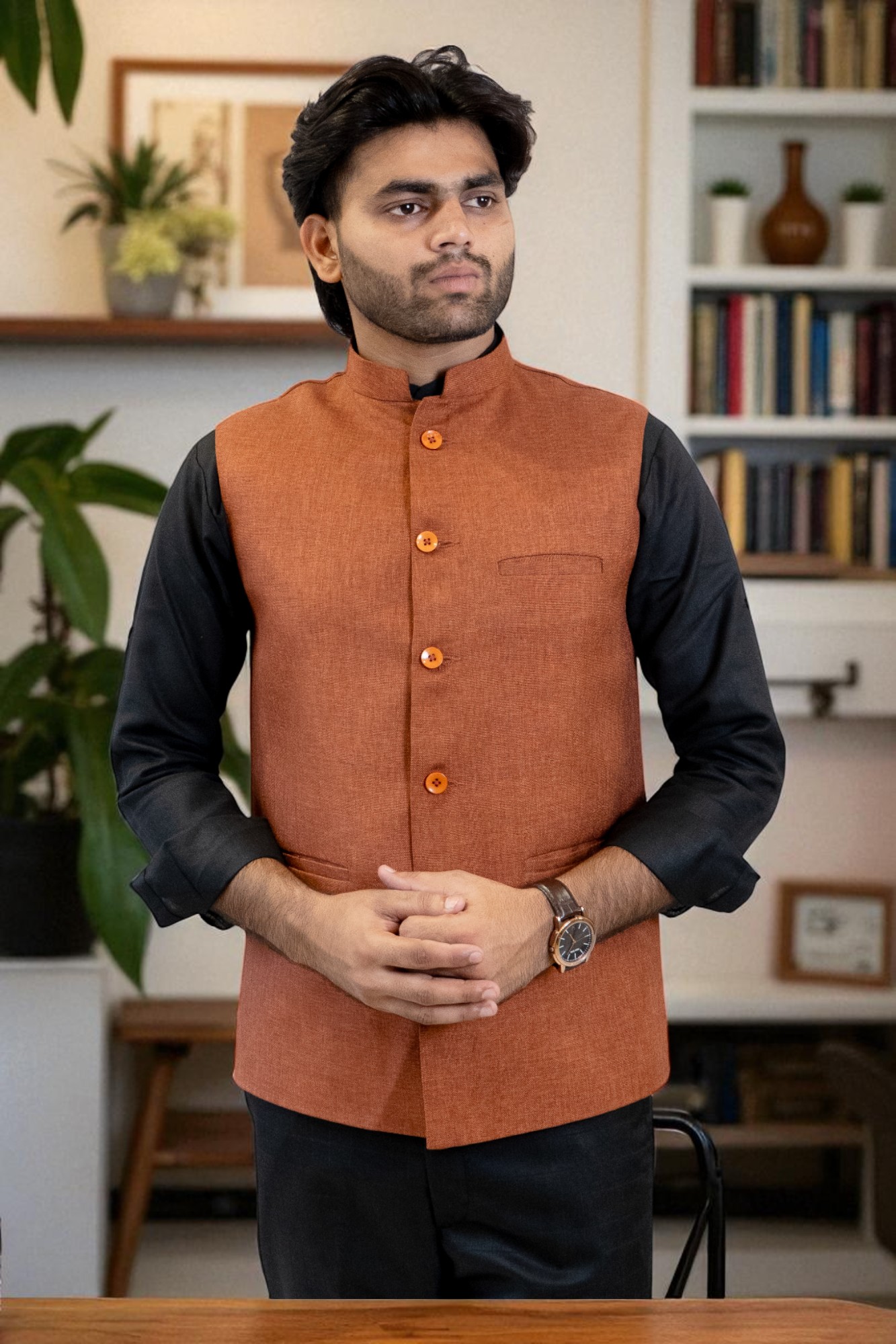 Brown Nehru Jacket for men