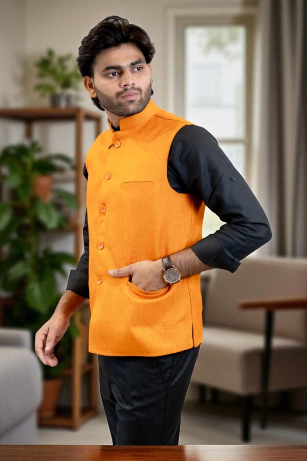 Amber Nehru Jacket for men made with linen-cotton fabric - Image 3