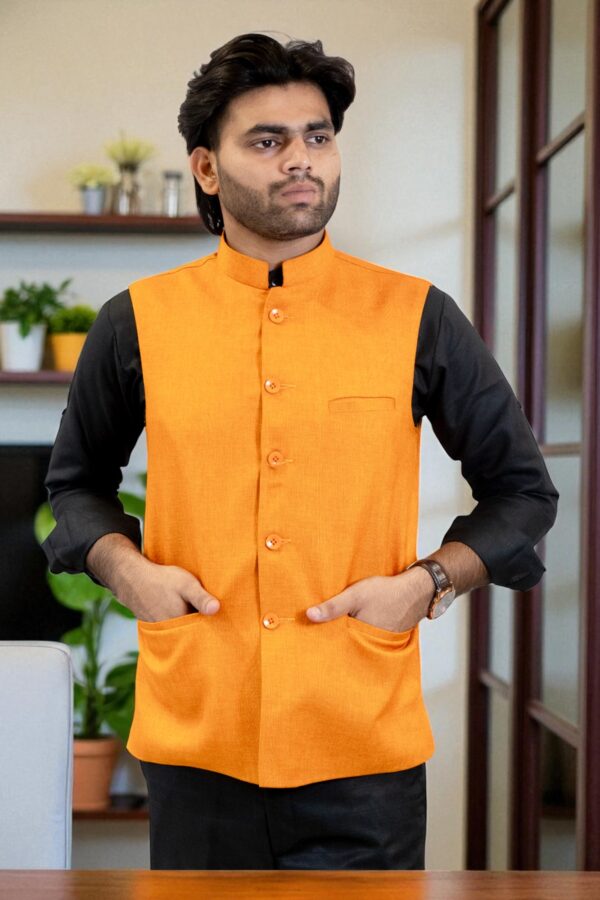 Amber Nehru Jacket for men made with linen-cotton fabric - Image 5