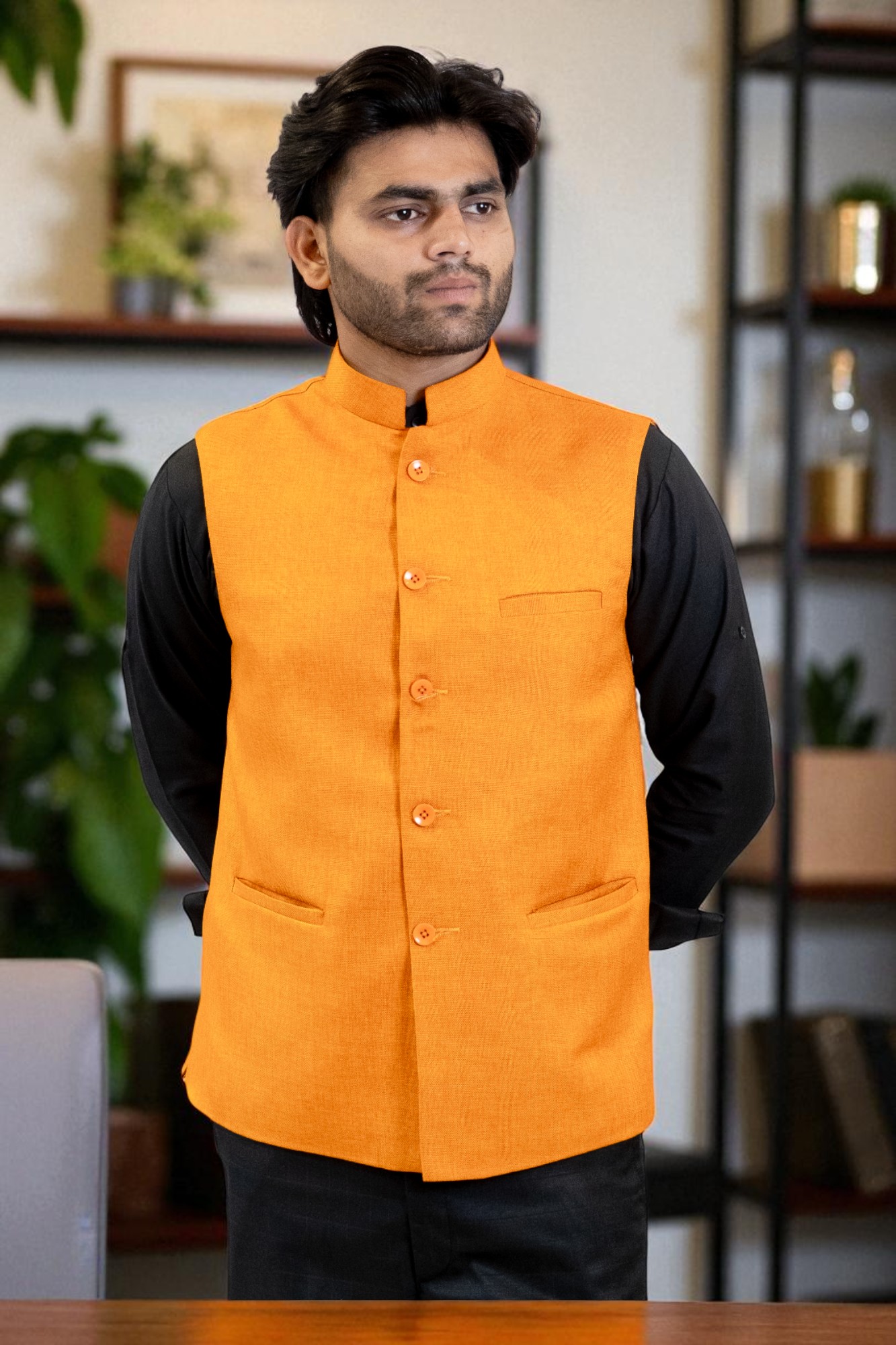 Amber Nehru Jacket for men made with linen-cotton fabric