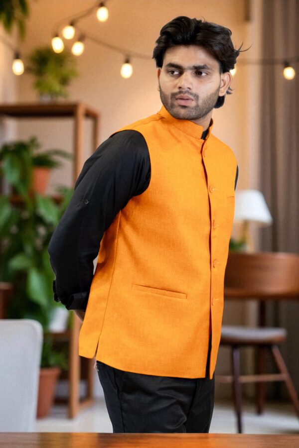Amber Nehru Jacket for men made with linen-cotton fabric - Image 2