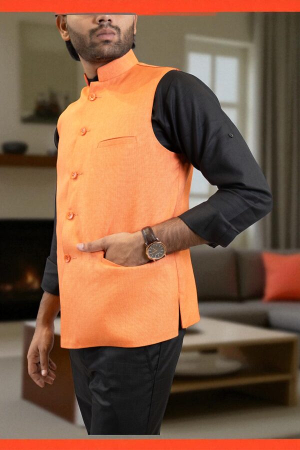 Linen-Cotton Nehru Jacket - Image 4