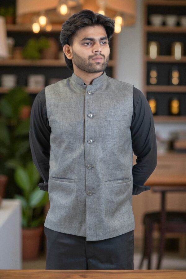 Silver Grey Nehru Jacket for men made from linen-cotton fabric