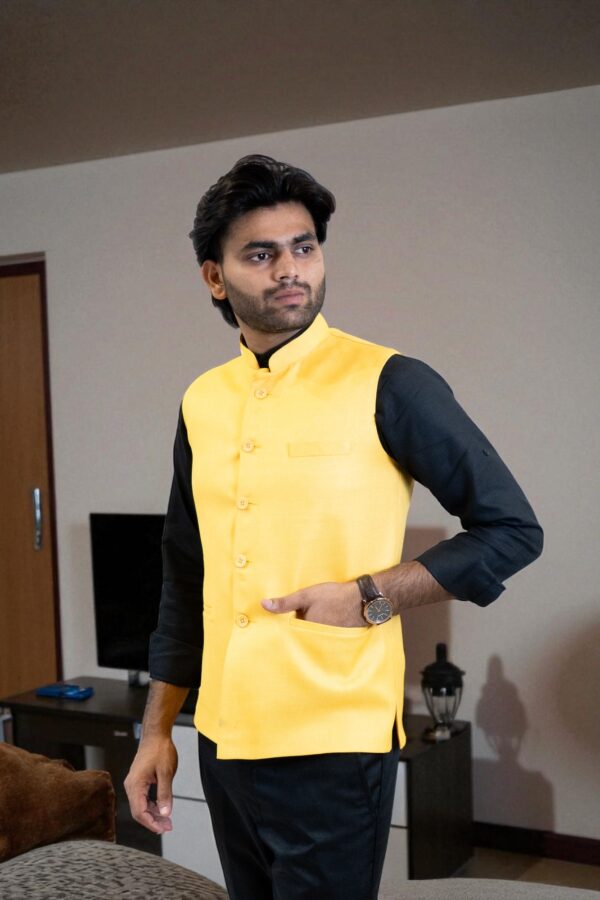 Yellow Nehru Jacket - Image 4