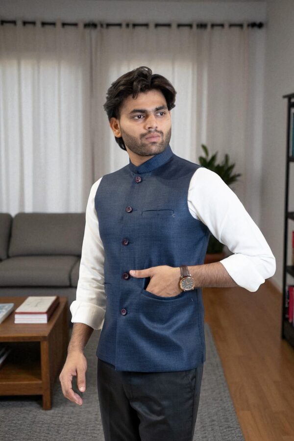 Navy Blue Nehru Jacket - Image 2