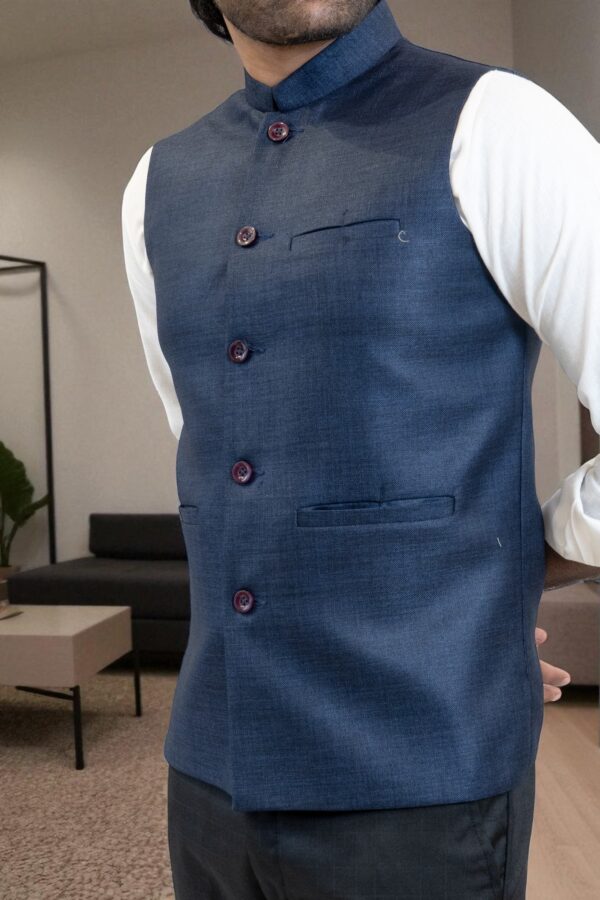 Navy Blue Nehru Jacket - Image 4
