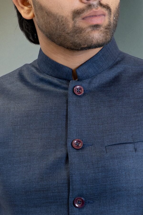Navy Blue Nehru Jacket - Image 3