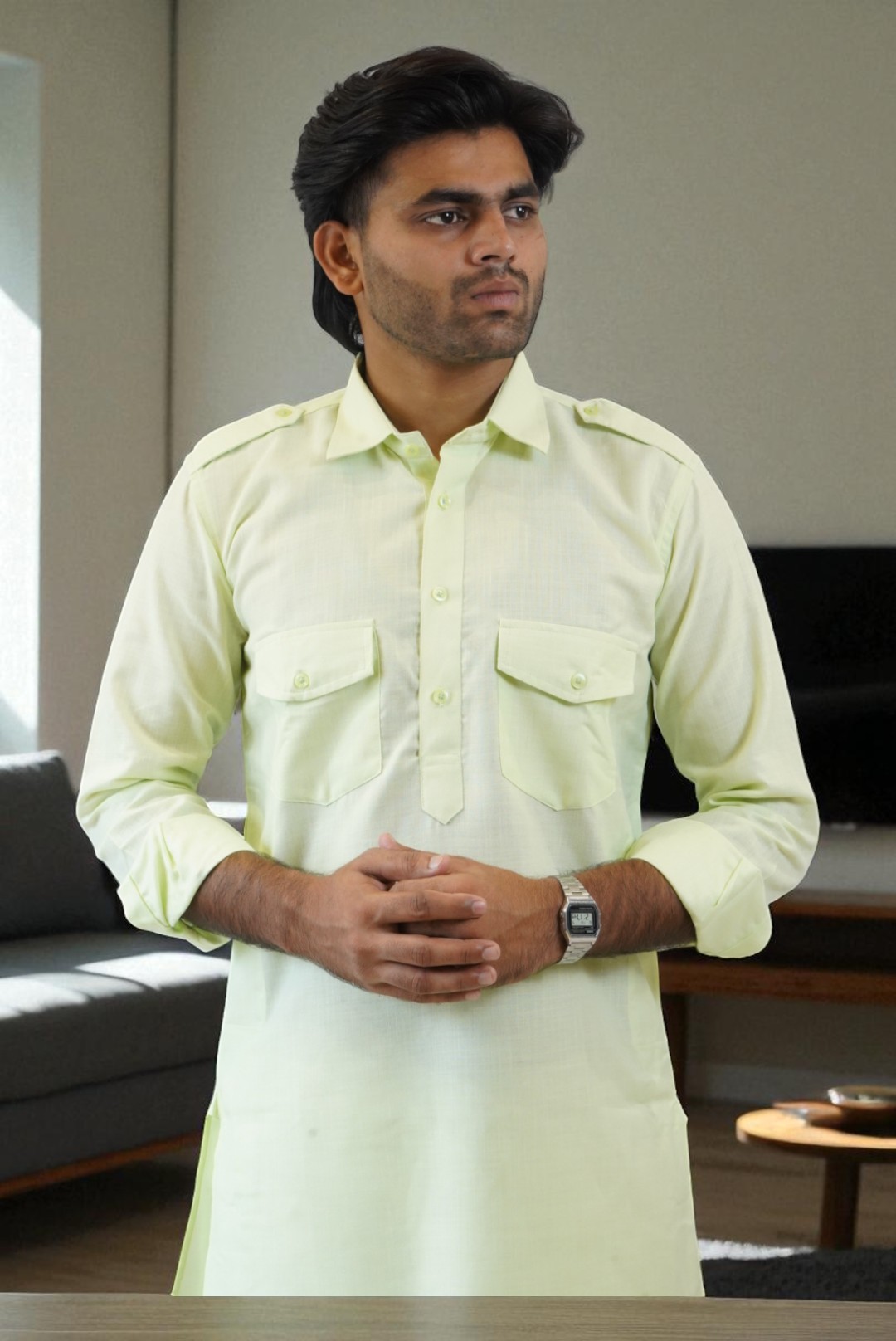 Pathani Kurta Pajama Set Festive Wear (100% Cotton, Men):