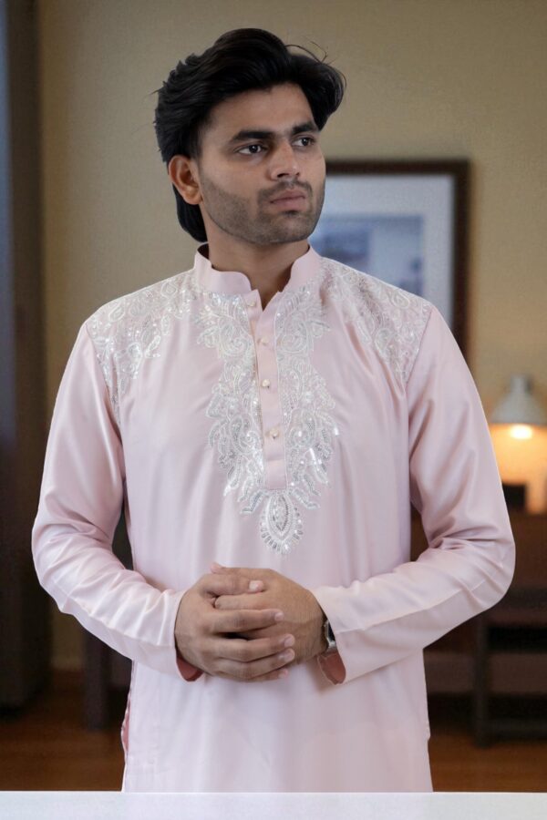 pink cotton silk kurta pajama for men