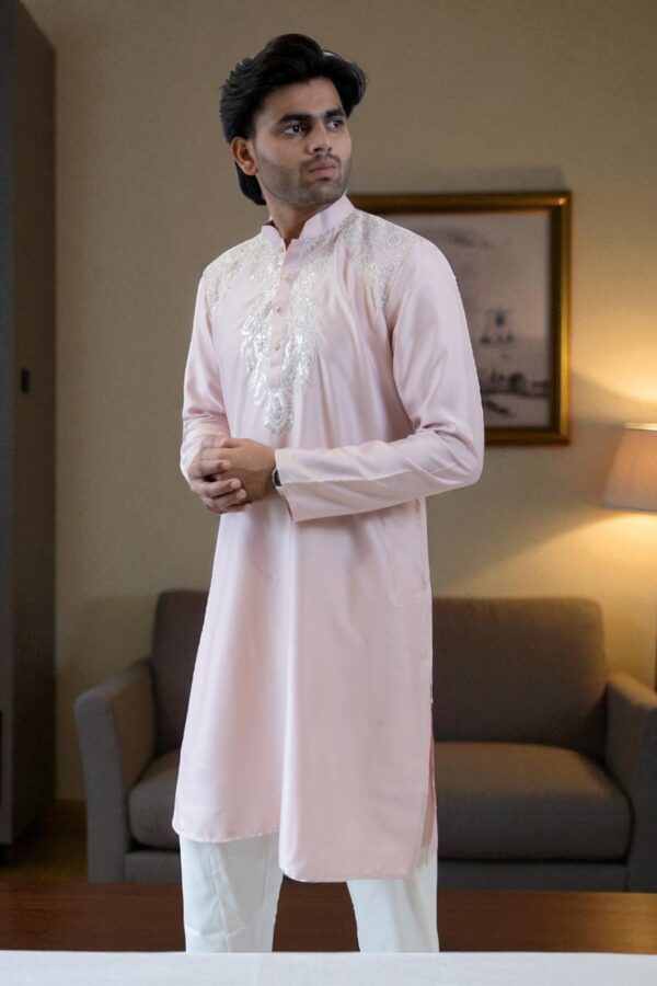 pink cotton silk kurta pajama for men - Image 5