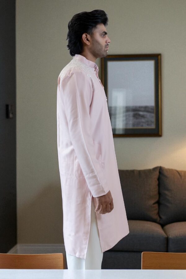 pink cotton silk kurta pajama for men - Image 4