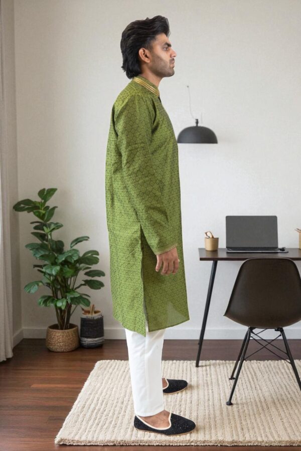 Mehndi Color Banarasi Silk Kurta Pajama for men - Image 4