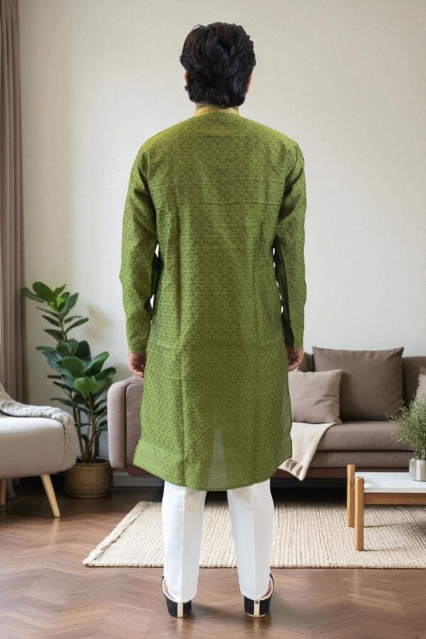 Mehndi Color Banarasi Silk Kurta Pajama for men - Image 5