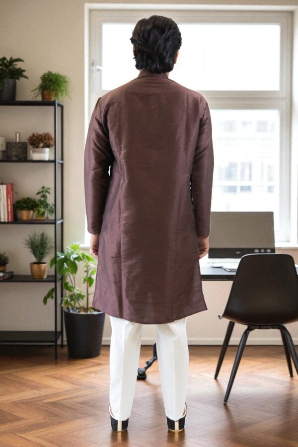 Coffee Color Fancy Silk Kurta Pajama for men - Image 5