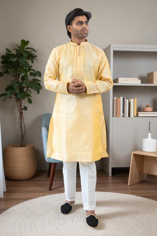 Yellow Banarasi Silk kurta Pajama - Image 4