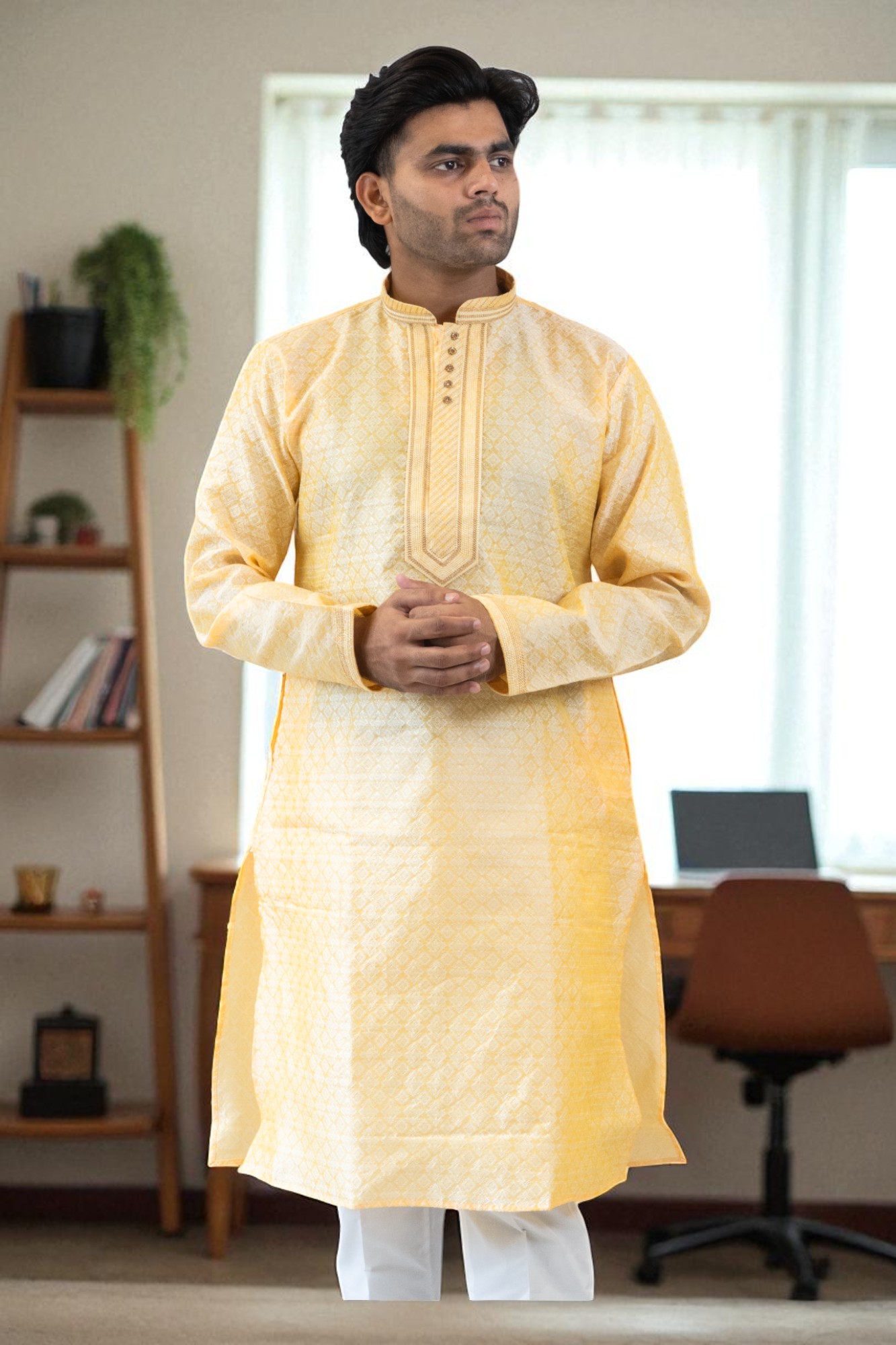 Yellow Banarasi Silk kurta Pajama