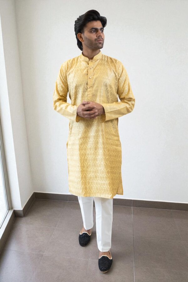 Golden beautiful silk kurta pajama - Image 2
