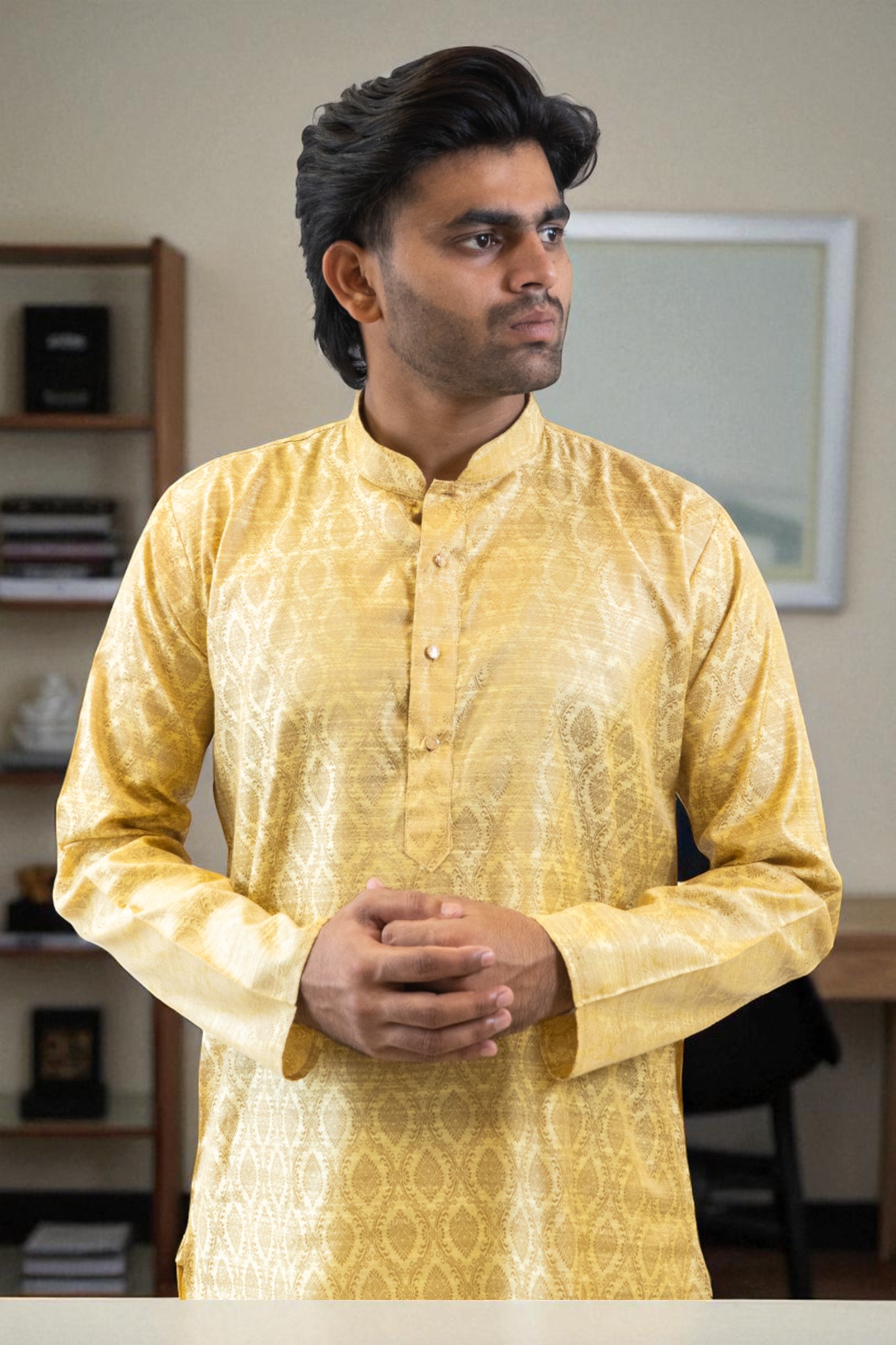 Golden beautiful silk kurta pajama