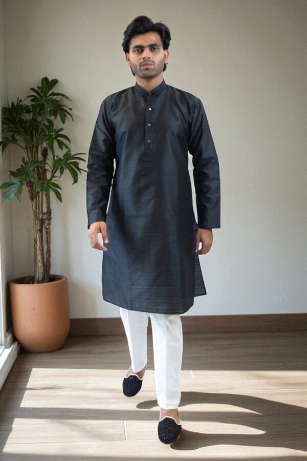 black Banarasi silk kurta pajama