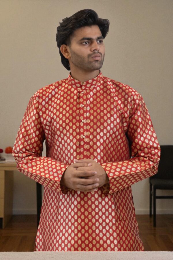 Mehroon & Gold Banarasi Silk Kurta Pajama