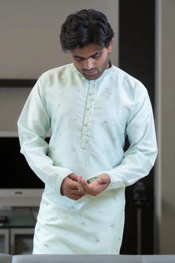 Sky Blue Fancy Silk Kurta Pajama
