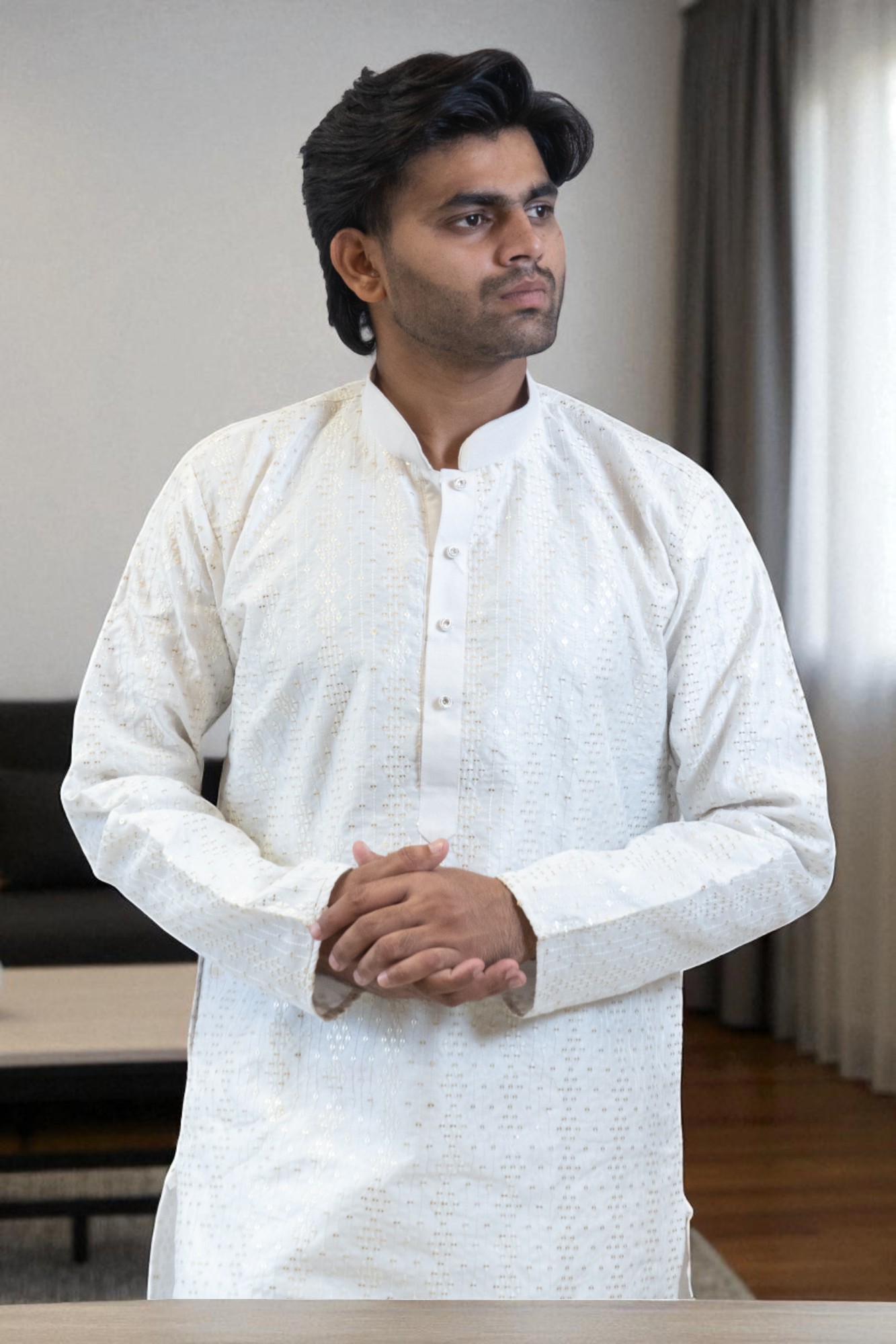 off white sequin kurta pajama set