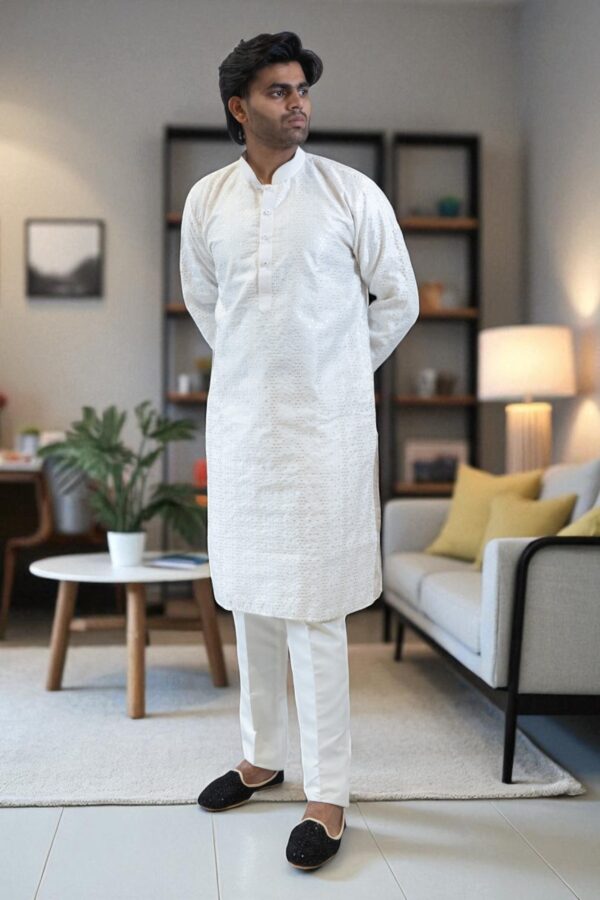 off white sequin kurta pajama set - Image 3
