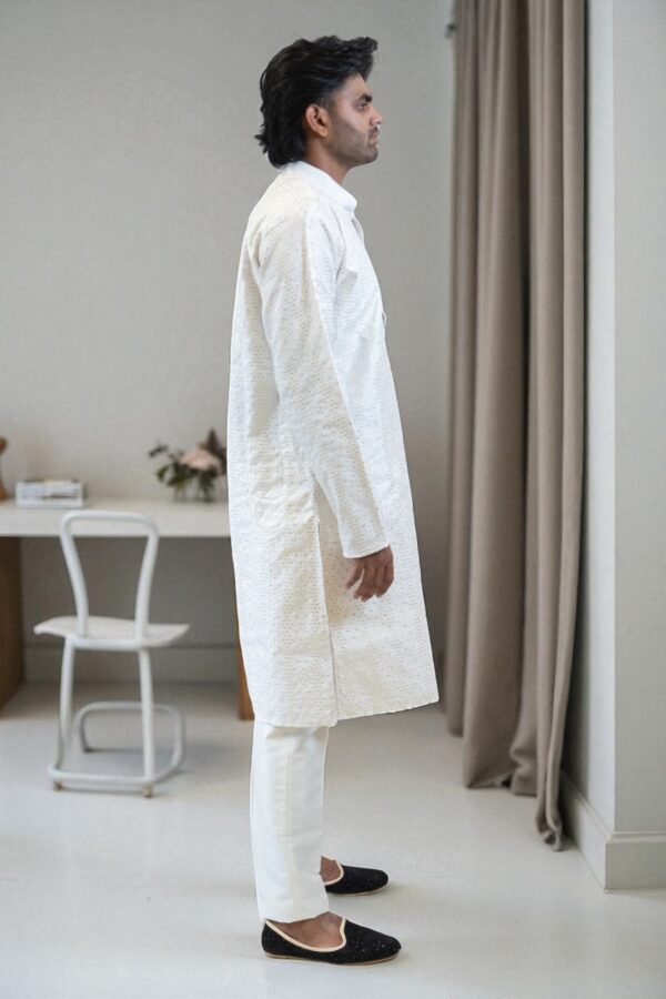off white sequin kurta pajama set - Image 4