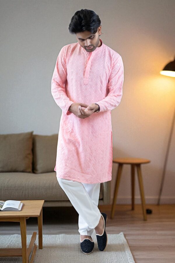 Pink Sequin Kurta Pajama - Image 2
