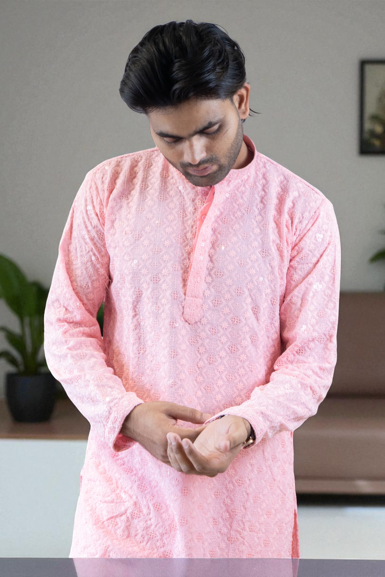 Pink Sequin Kurta Pajama
