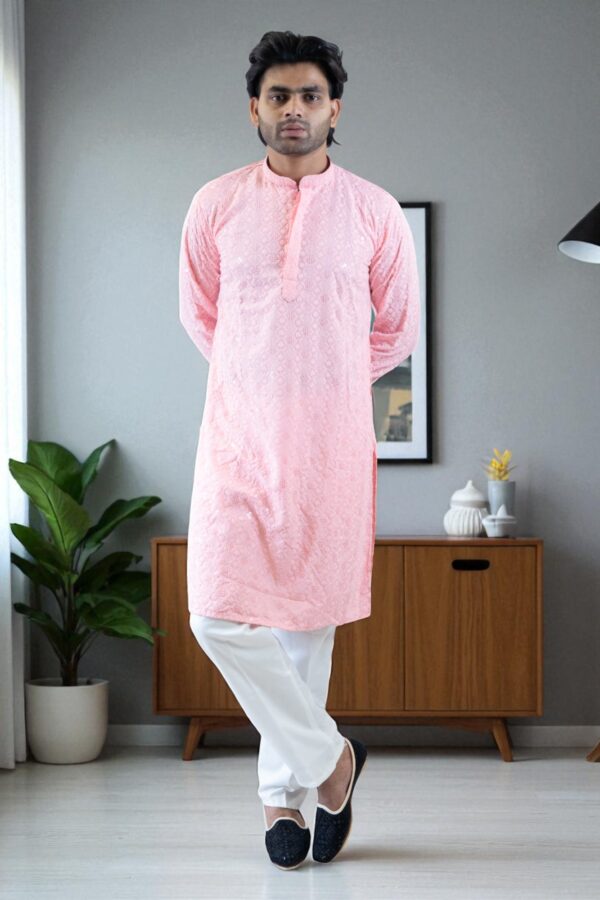 Pink Sequin Kurta Pajama - Image 3