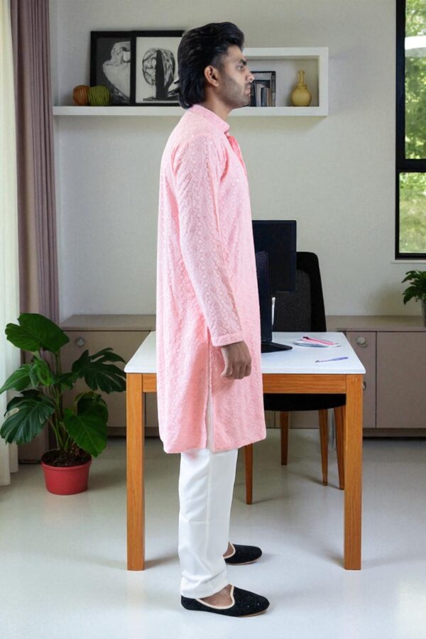 Pink Sequin Kurta Pajama - Image 4