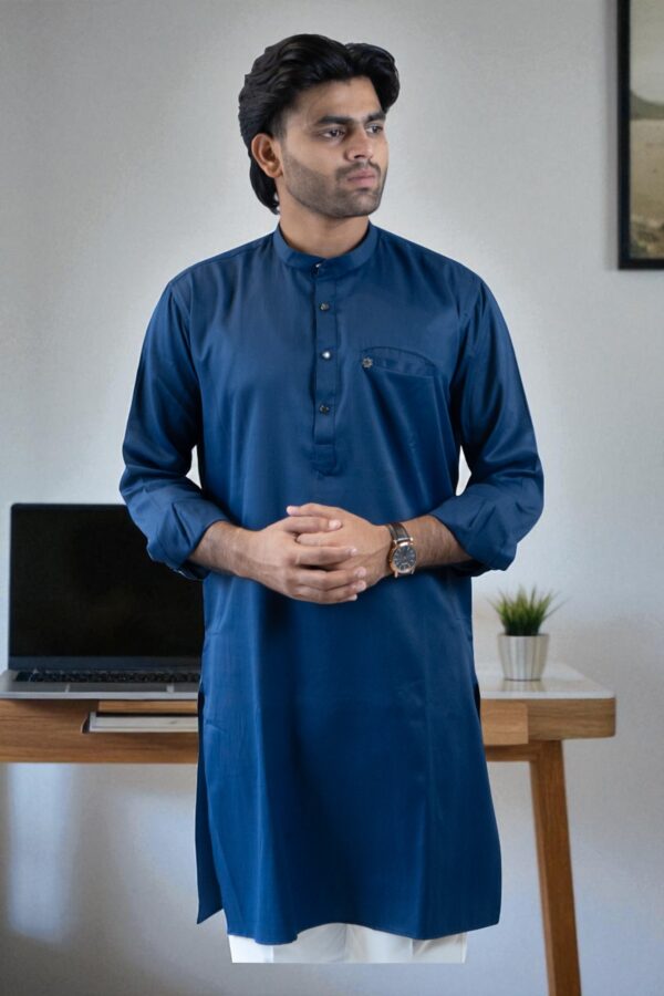 blue plain kurta pajama set - Image 5