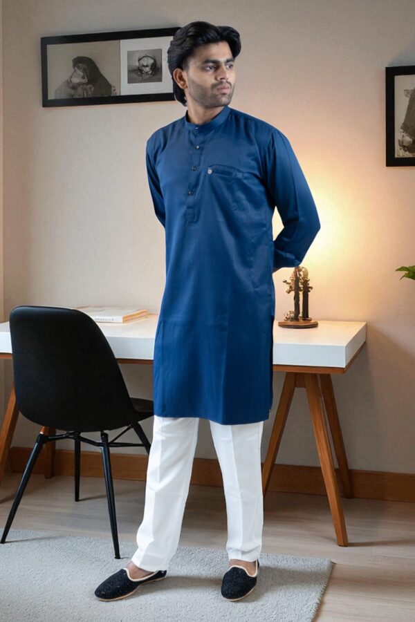 blue plain kurta pajama set - Image 2