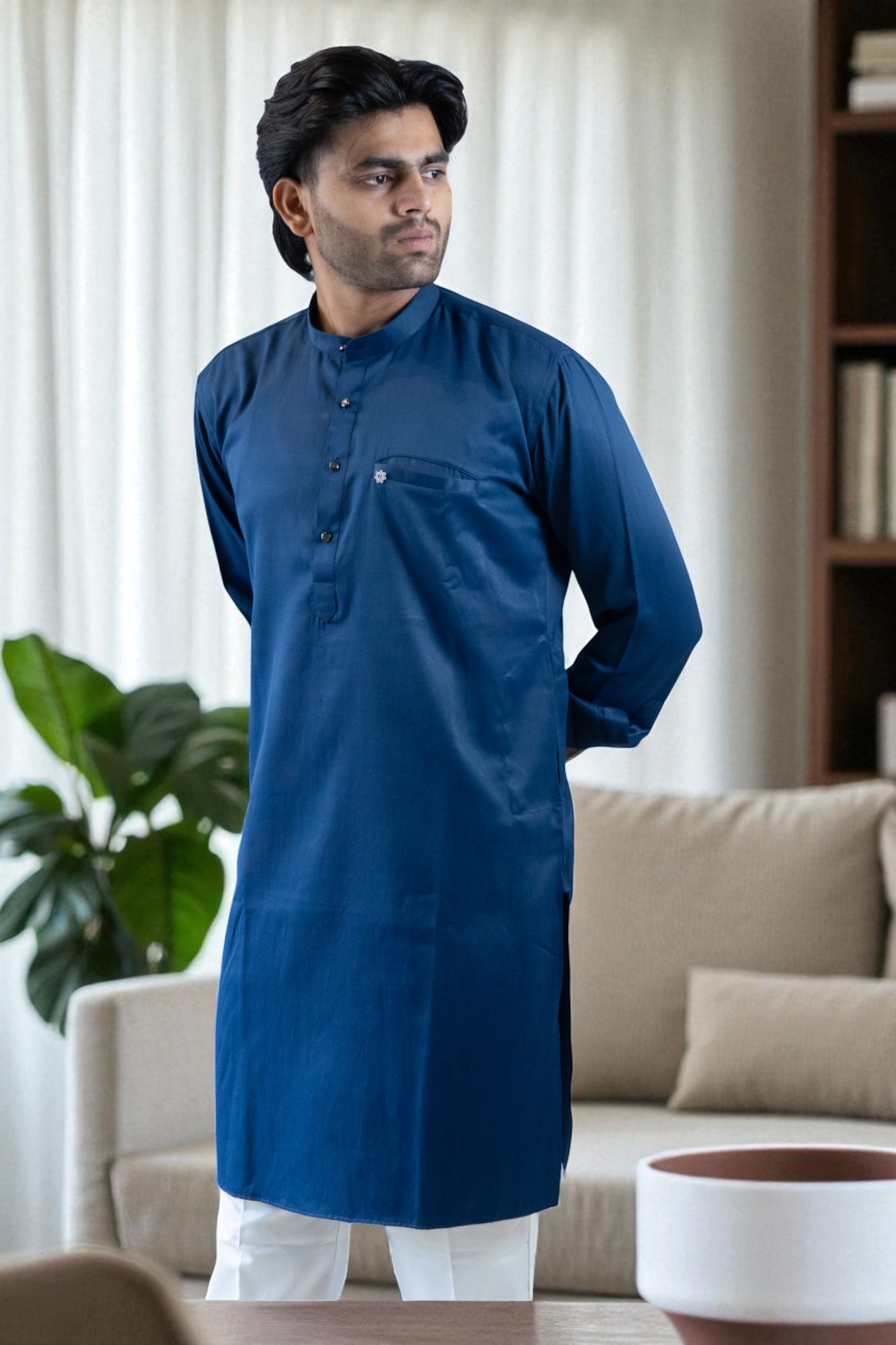 blue plain kurta pajama set