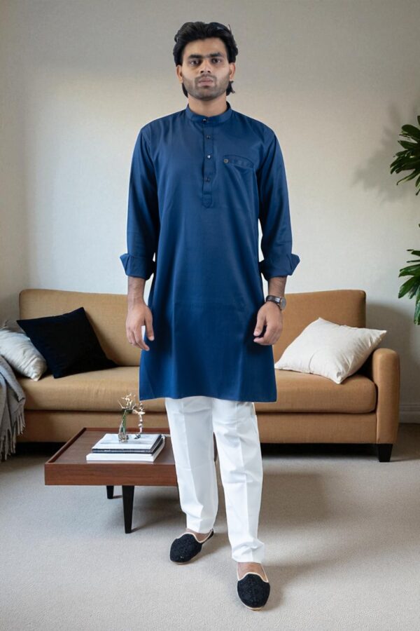 blue plain kurta pajama set - Image 3