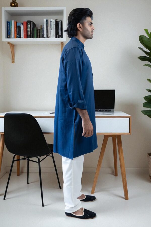 blue plain kurta pajama set - Image 4