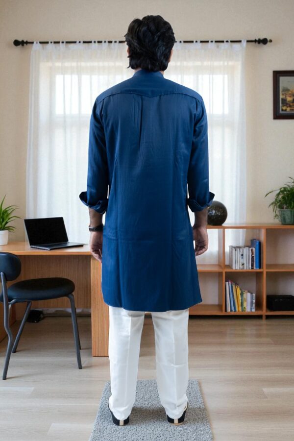 blue plain kurta pajama set - Image 6
