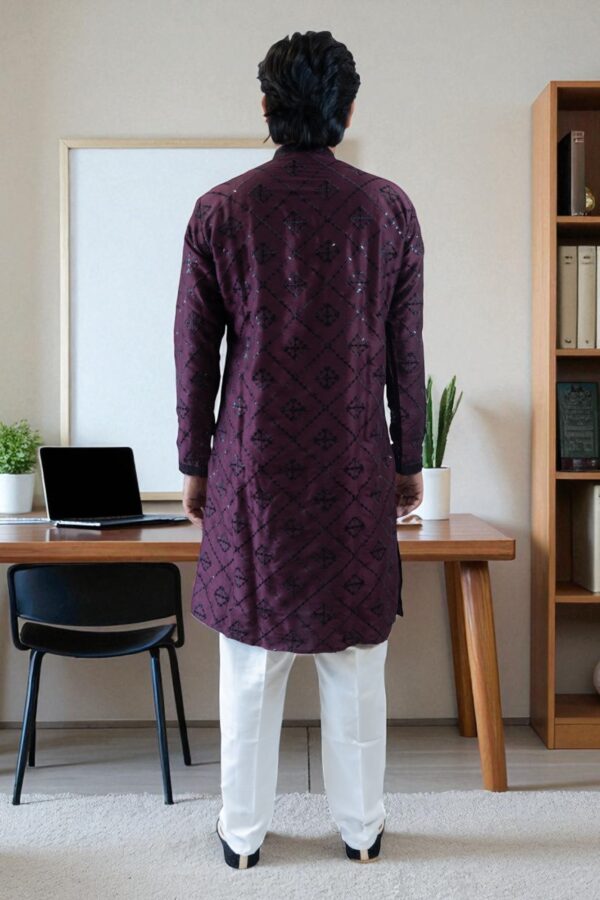 wine color fancy silk kurta pajama set - Image 4