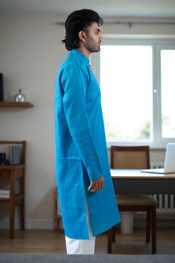 Blue Cotton Kadai Kurta Pajama - Image 2