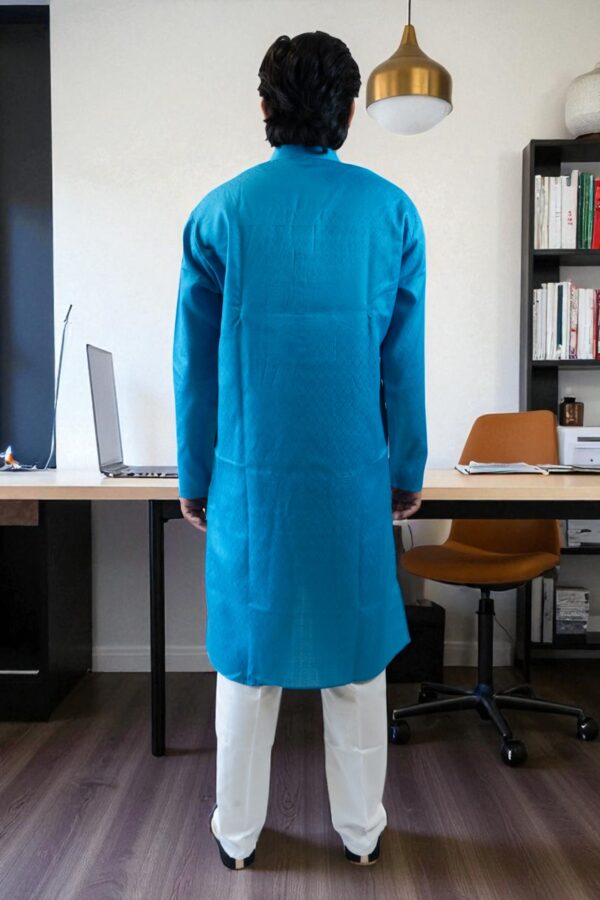 Blue Cotton Kadai Kurta Pajama - Image 3