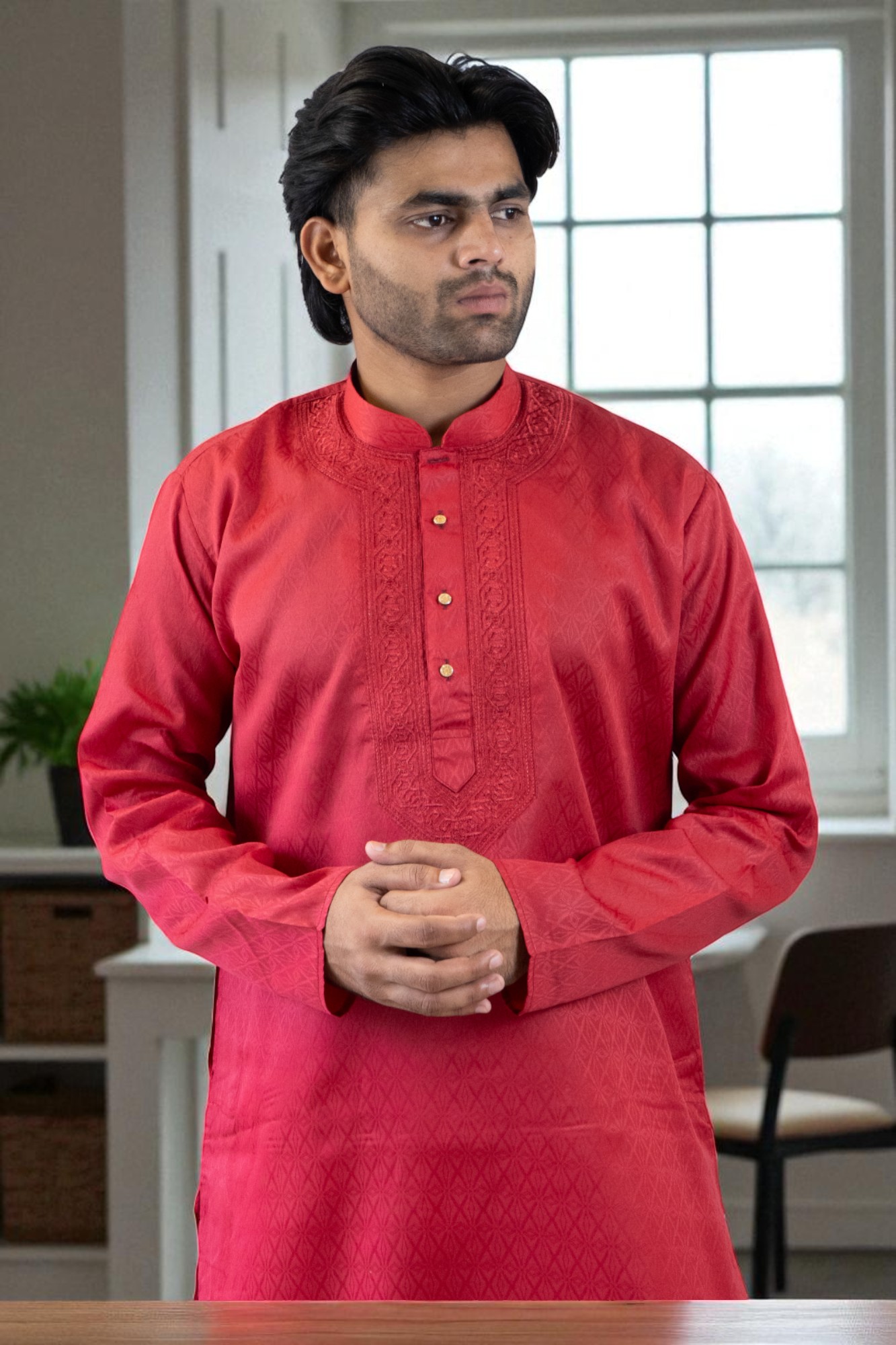 Red cotton kadai kurta pajama for men