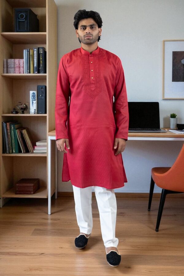 Red cotton kadai kurta pajama for men - Image 4