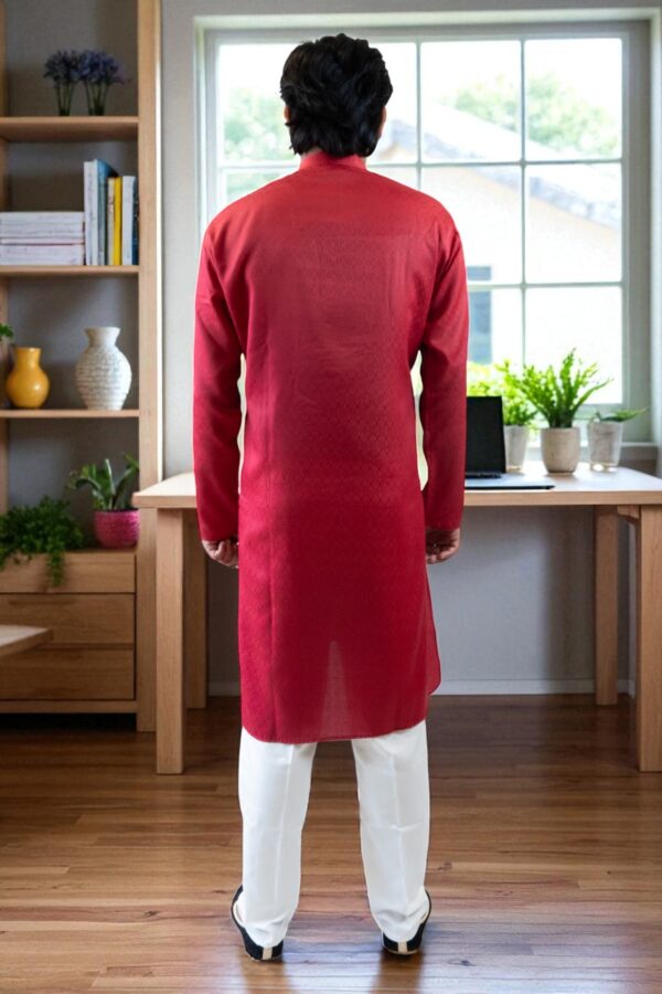 Red cotton kadai kurta pajama for men - Image 6