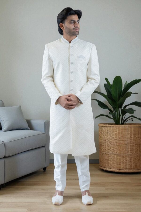 off-white sherwani for men - Image 3