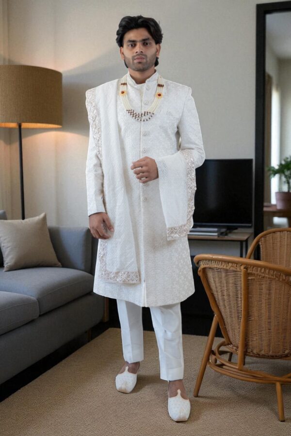 off-white sherwani for men - Image 2