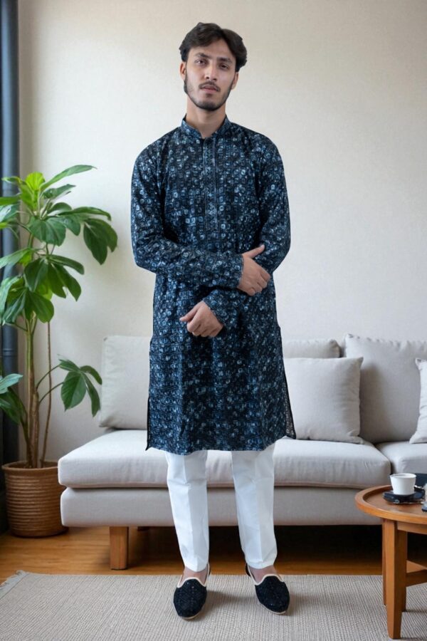 Designer Kurta Pajama with Multi-Color Thread Embroidery – Festival & Occasion Wear - Image 3