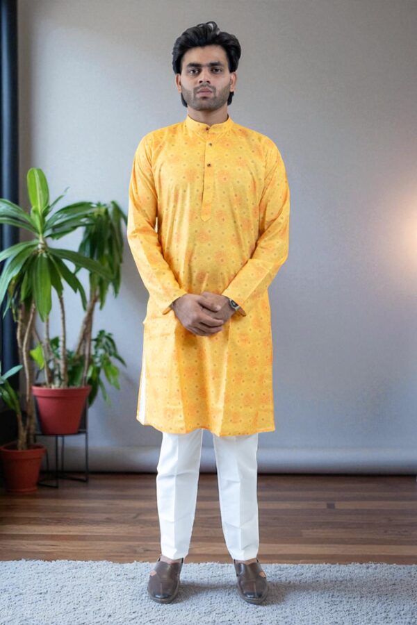 Yellow Printed Kurta Pajama – Party & Daily Wear - Image 2